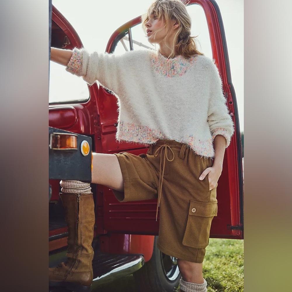 New Free People Brown Charli Wool Longline Cargo Shorts sz XS